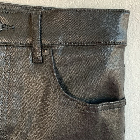 Express Super High Waisted Rise Black Coated Metallic Ankle Skinny Jeans Sz 4 - Picture 4 of 10